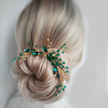3 Piece Emerald Green Crystal Handmade Bridal U-shaped Hair Pin